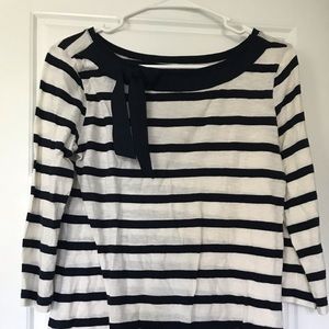 Loft - Navy Striped 3/4 Sleeve Boatneck Top